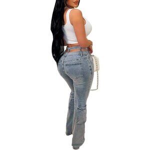 Women High Waist Skinny Jeans Stretchy Denim with Pockets Casual Wear